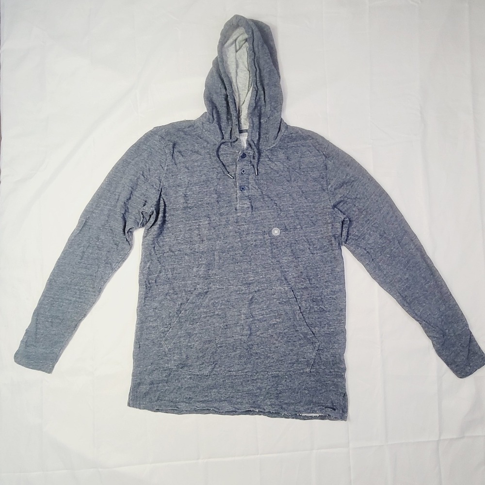 On The Byas Men's Henley Pullover Hoodie Size M Blue Heathered B80
